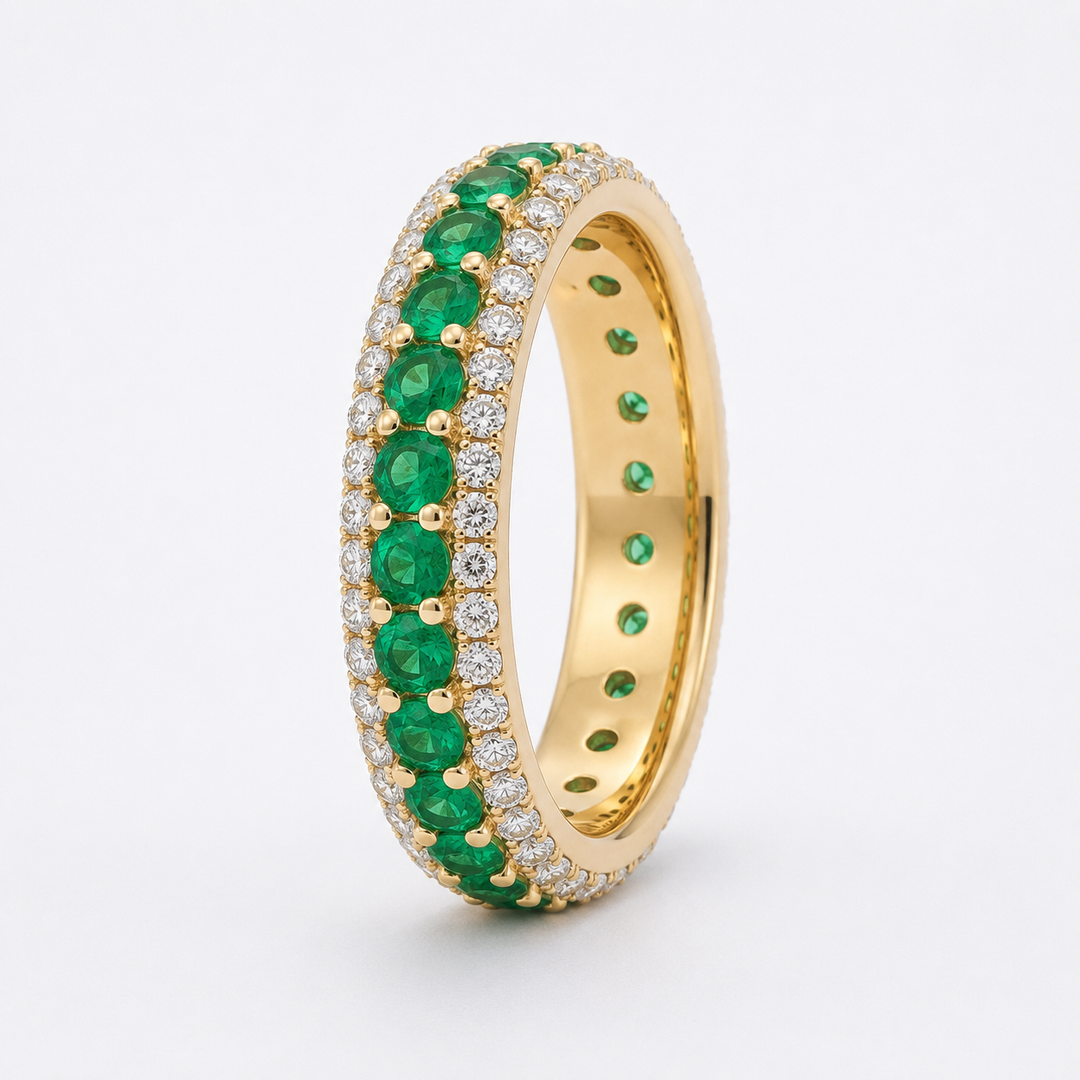 Colombian Emerald & Diamond Eternity Band (4mm, 2.50ctw)