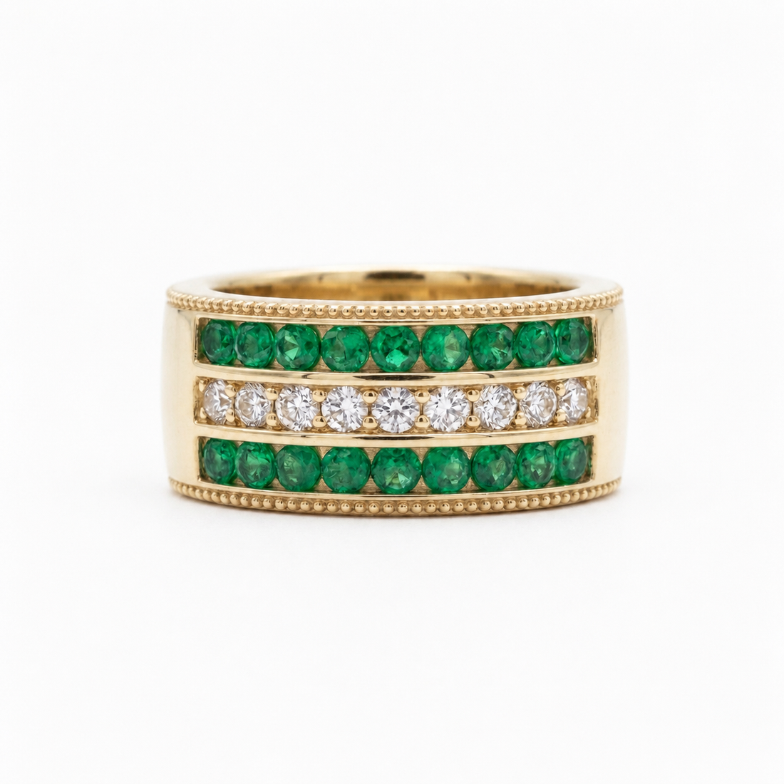 Lab emerald and diamond vintage eternity band, 6.5mm, view 4