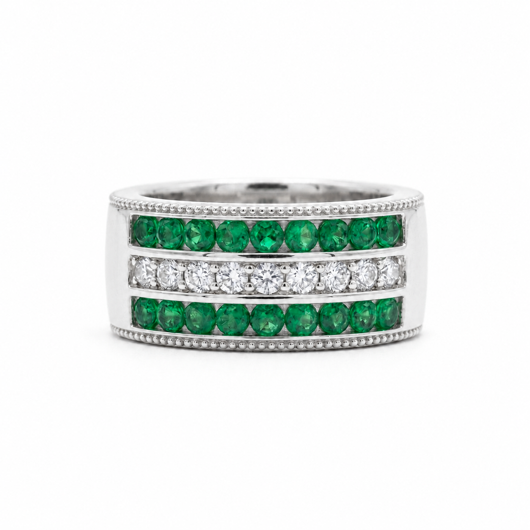Colombian Emerald & Diamond Eternity Vintage Band (6.5mm)
