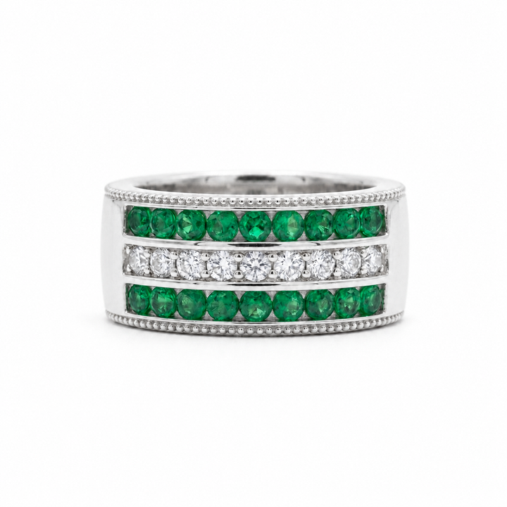 Colombian Emerald & Diamond Eternity Vintage Band (6.5mm)