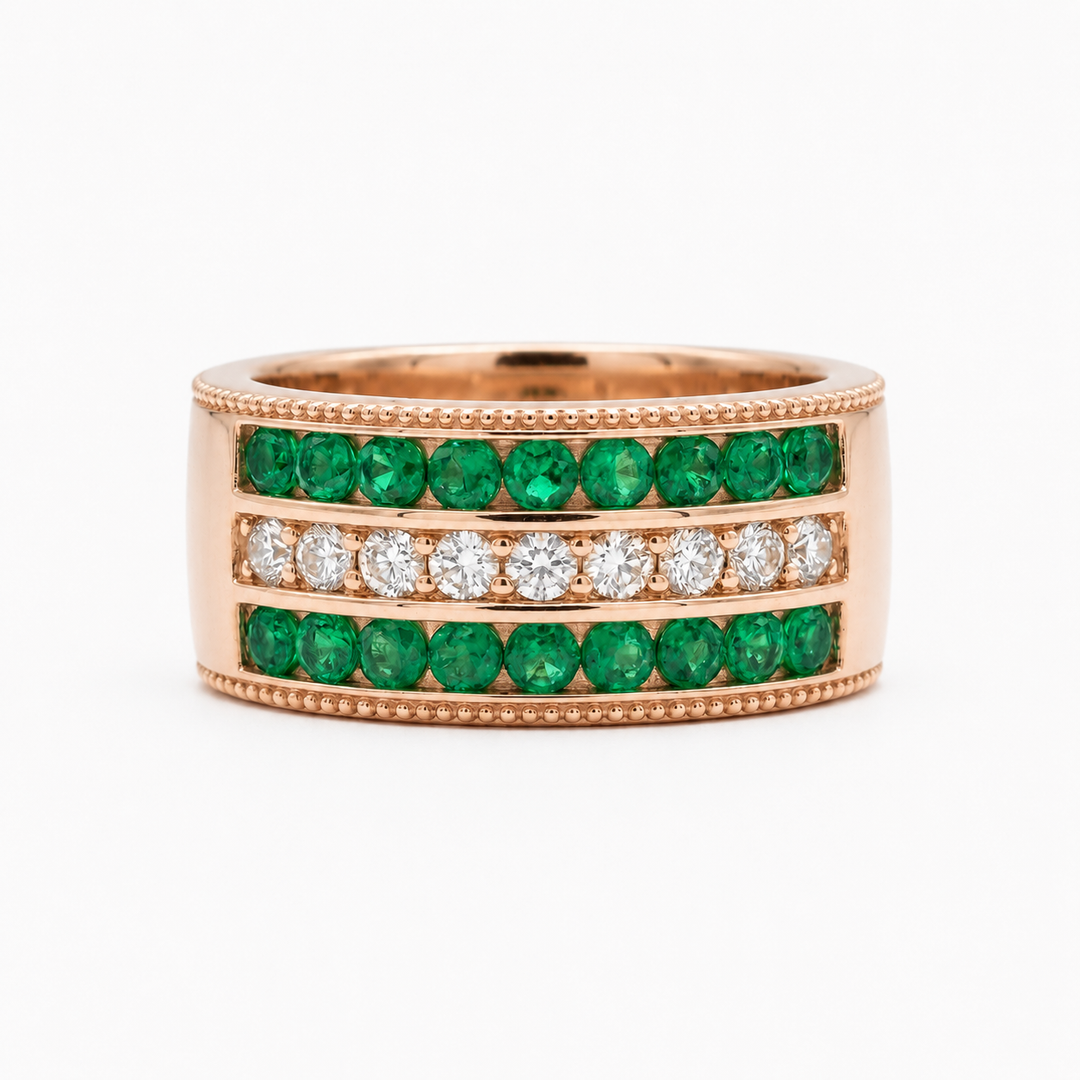Colombian Emerald & Diamond Eternity Vintage Band (6.5mm)