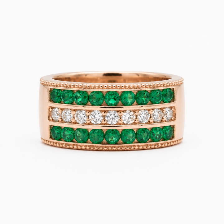 Colombian Emerald & Diamond Eternity Vintage Band (6.5mm)