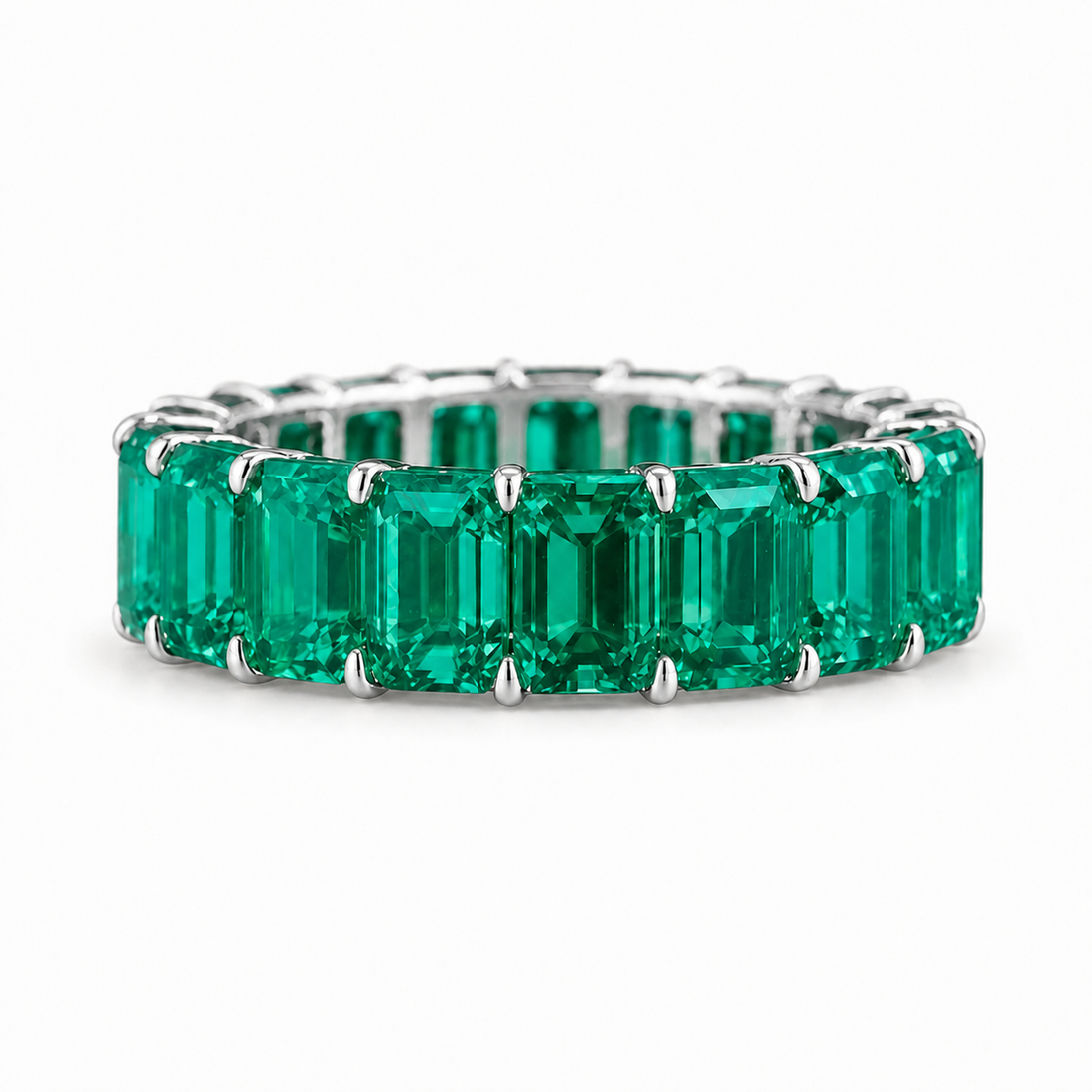 Emerald-cut lab emerald eternity band, view 10
