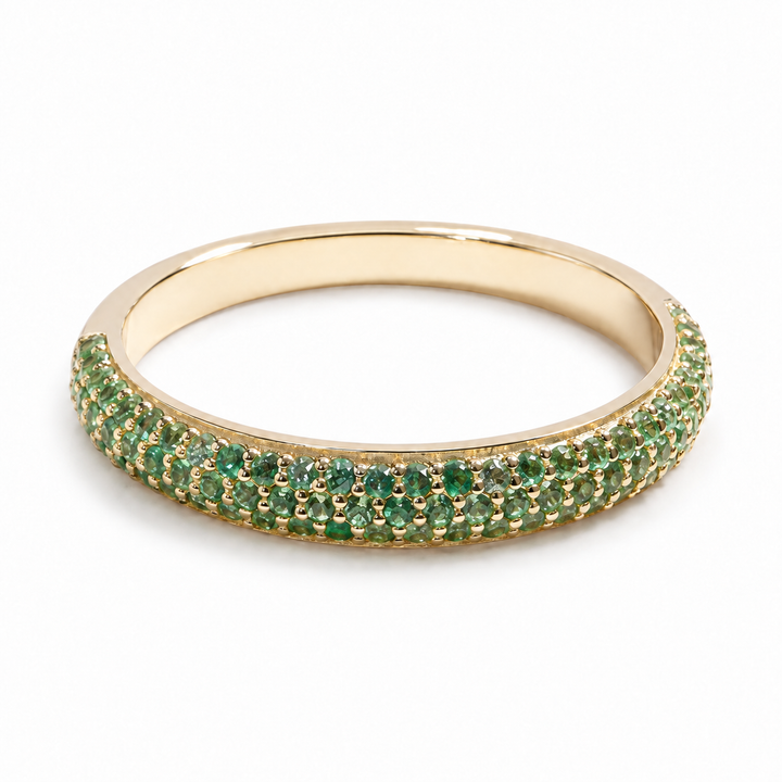 Colombian Emerald Triple-Row Pave Half-Eternity Band in 14K Yellow Gold