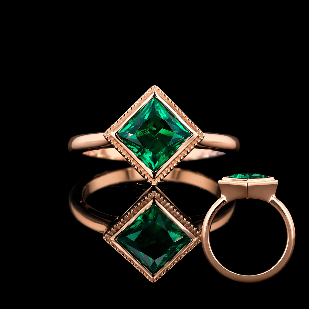 The Compass — Milgrain Bezel Emerald Ring