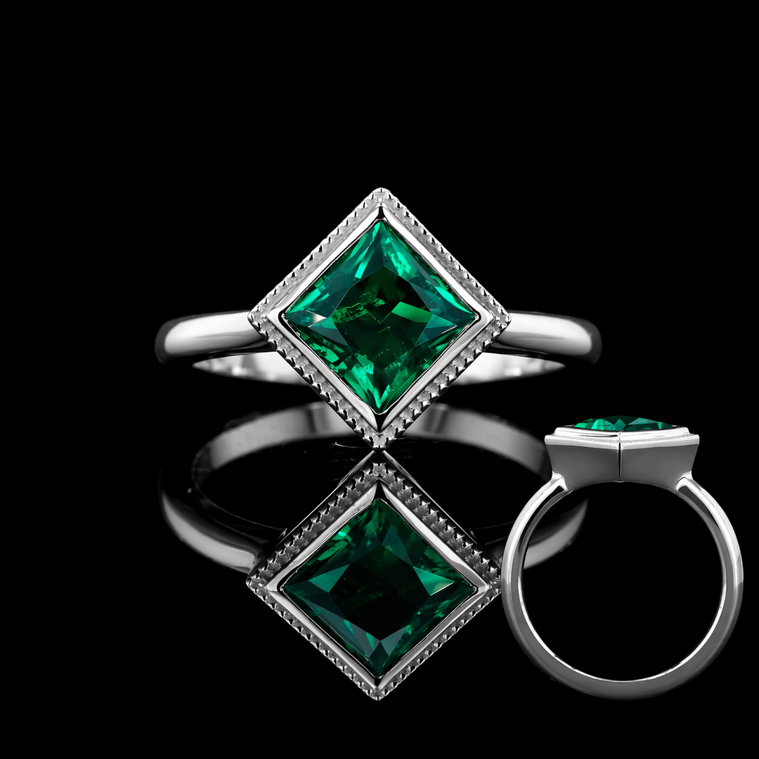 The Compass — Milgrain Bezel Emerald Ring