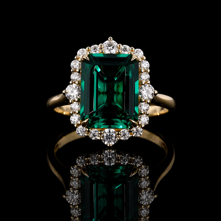 The Crown Halo — Diamond Halo Emerald Ring