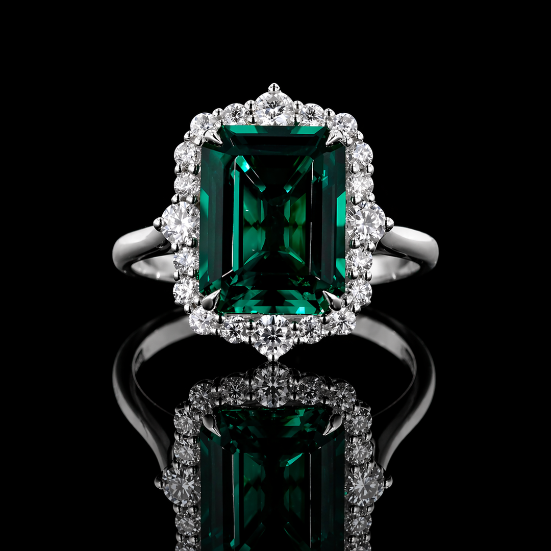 The Crown Halo — Diamond Halo Emerald Ring