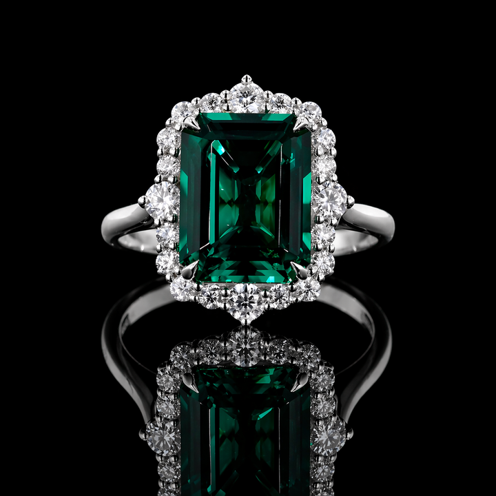 The Crown Halo — Diamond Halo Emerald Ring