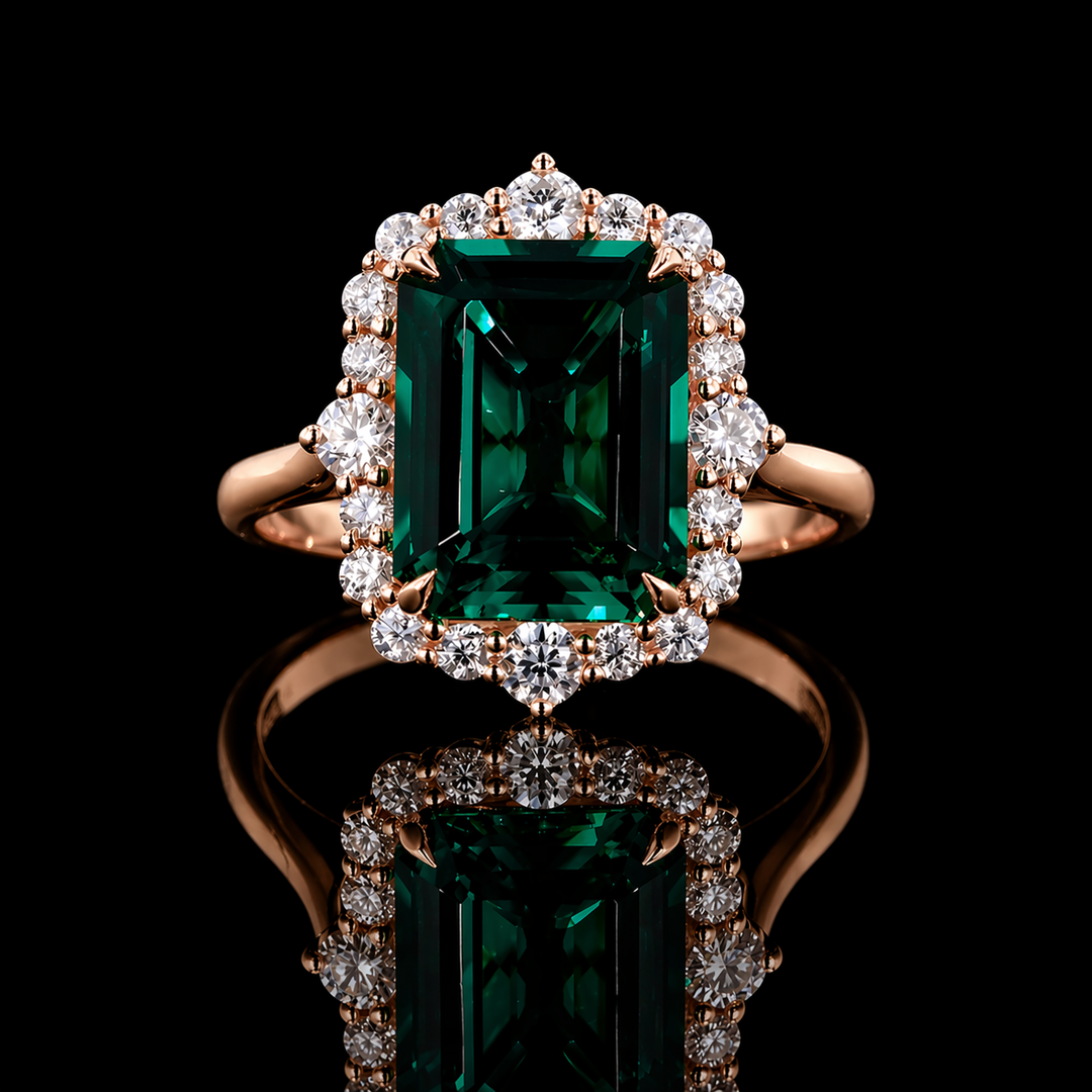 The Crown Halo — Diamond Halo Emerald Ring