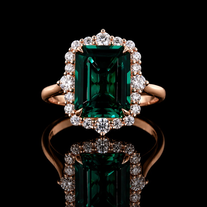 The Crown Halo — Diamond Halo Emerald Ring