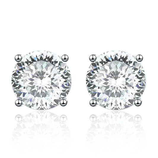 Portuguese cut Moissanite Stud Earrings in Platinum-Plated 925 Sterling Silver