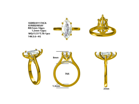 Customized™ 3.20ct Marquise Lab-Grown Diamond on a Solitaire Band with Hidden Halo Ring in 14K Solid Yellow Gold