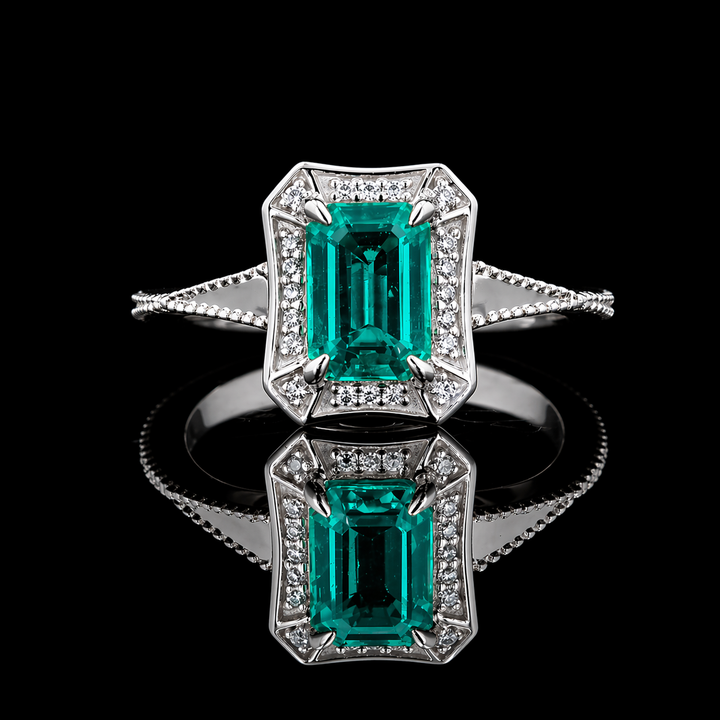 The Deco Empress — Emerald Halo Ring