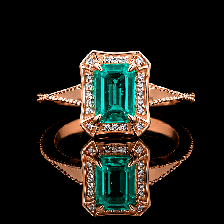 The Deco Empress — Emerald Halo Ring