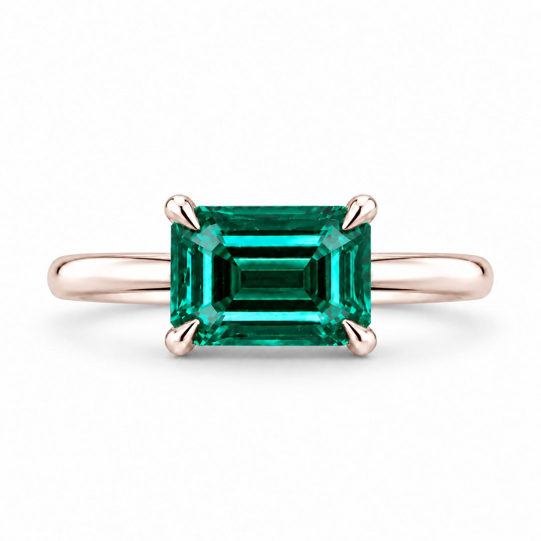 The Linea — Emerald Ring in 14K rose gold, front view