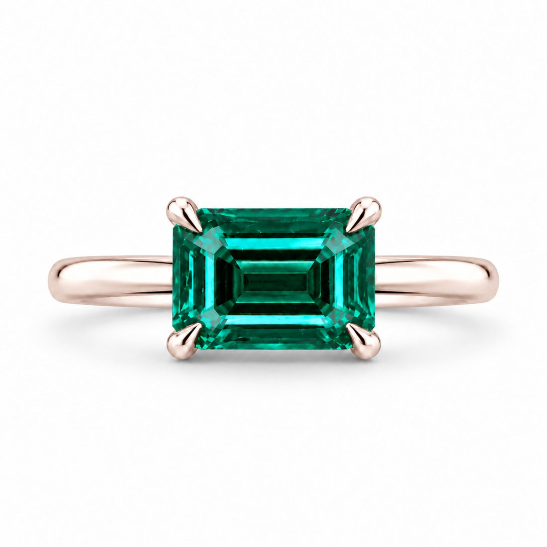 The Linea — Emerald Ring in 14K rose gold, front view