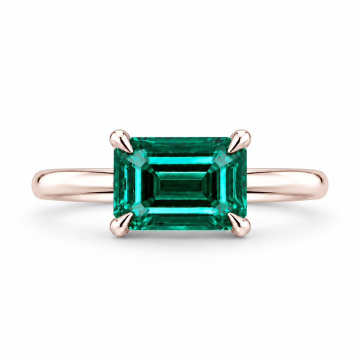 The Linea — Emerald Ring in 14K rose gold, front view