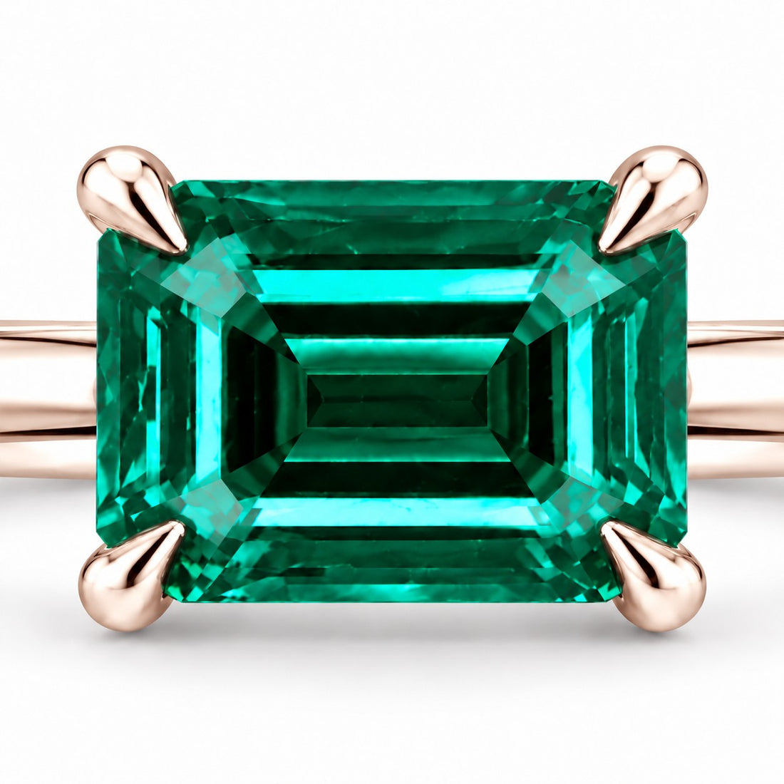 The Linea — Emerald Ring in 14K rose gold, stone and setting detail