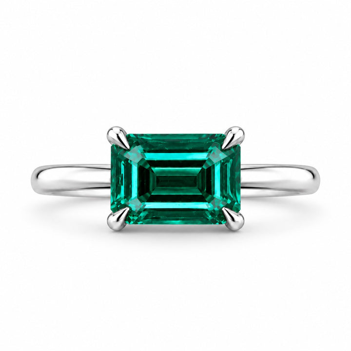 The Linea — Emerald Ring in 14K white gold, front view