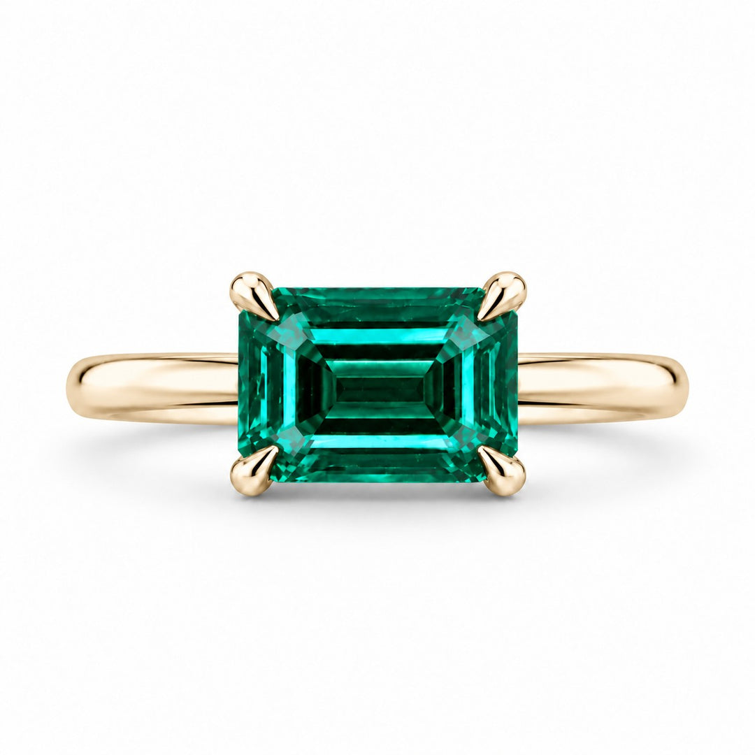 The Linea — Emerald Ring in 14K yellow gold, front view