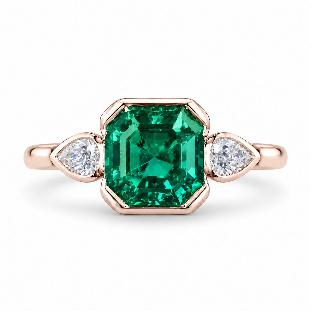 The Embrace — Emerald & Diamond Ring in 14K rose gold, front view