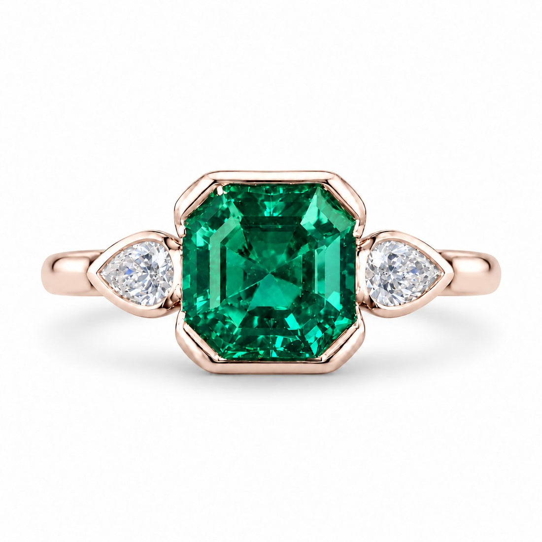 The Embrace — Emerald & Diamond Ring in 14K rose gold, front view