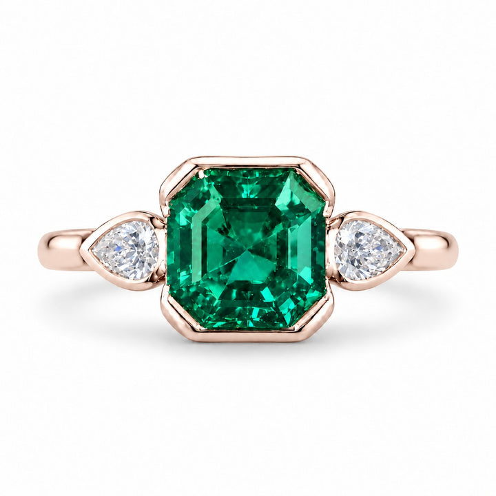 The Embrace — Emerald & Diamond Ring in 14K rose gold, front view