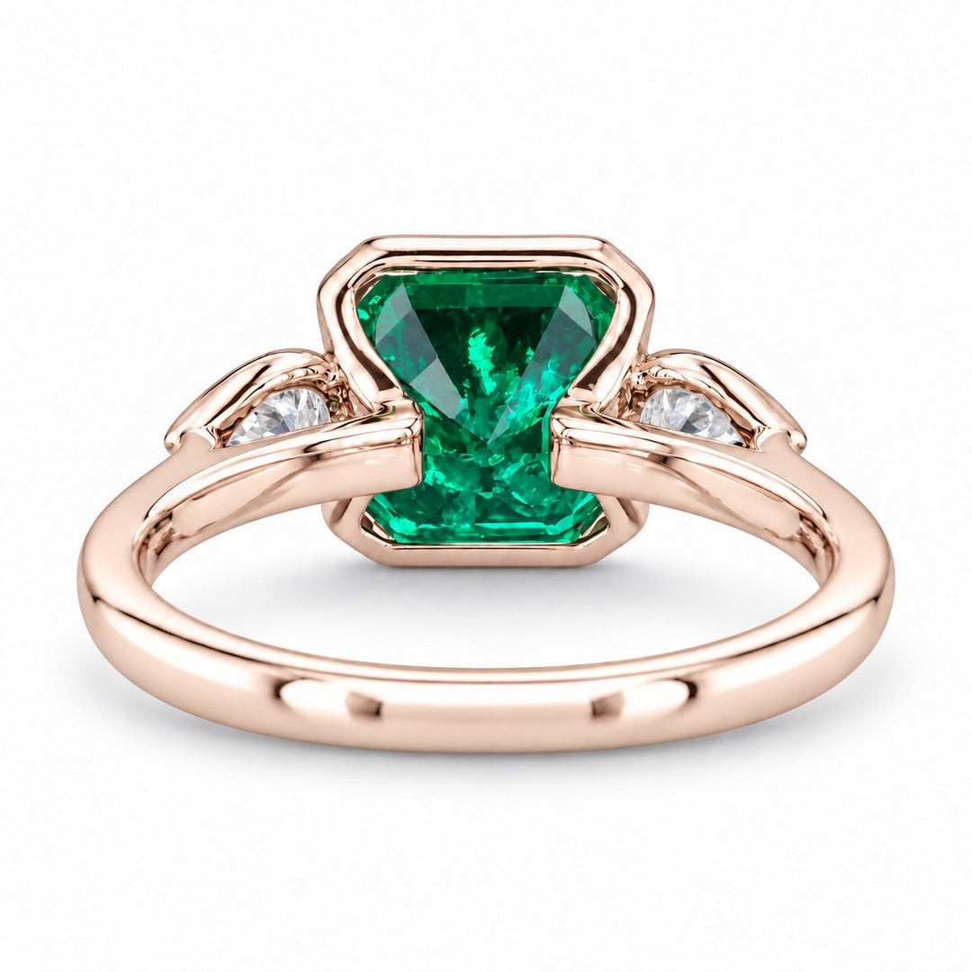 The Embrace — Emerald & Diamond Ring in 14K rose gold, back and setting
