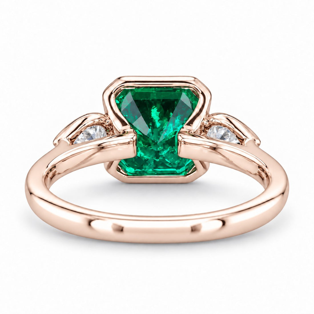 The Embrace — Emerald & Diamond Ring in 14K rose gold, back and setting