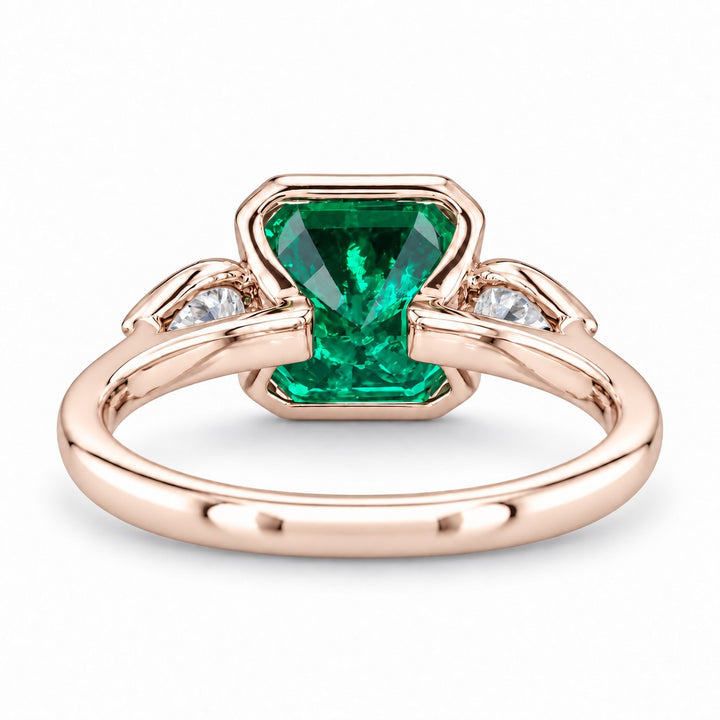 The Embrace — Emerald & Diamond Ring in 14K rose gold, back and setting