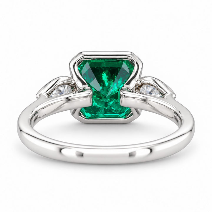 The Embrace — Emerald & Diamond Ring in 14K white gold, back and setting