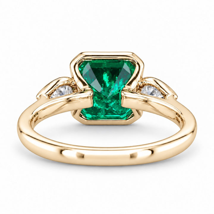 The Embrace — Emerald & Diamond Ring in 14K yellow gold, back and setting