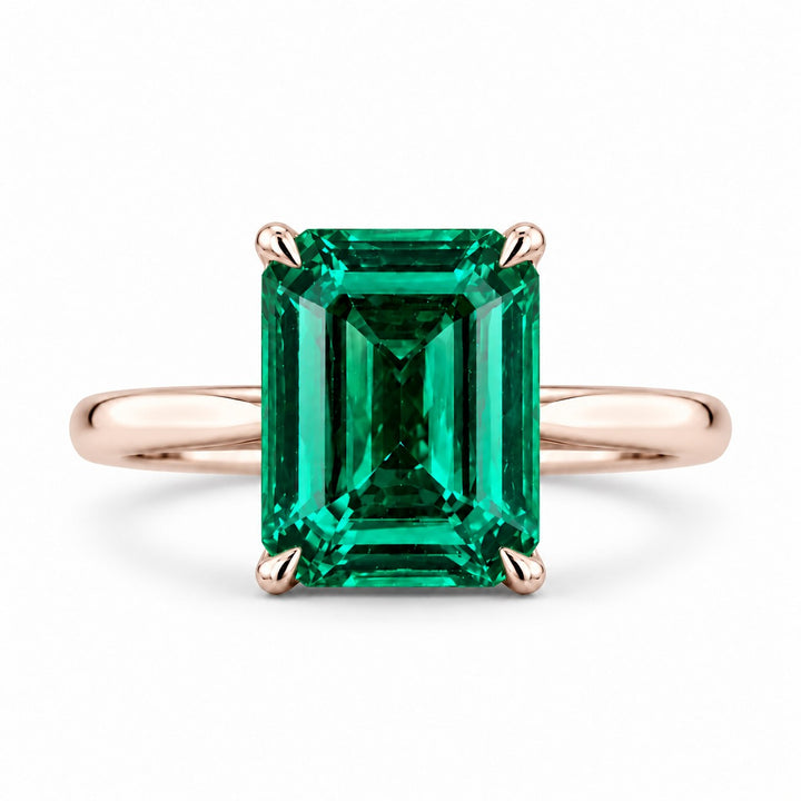 The Prime — Emerald Ring in 14K rose gold, front view