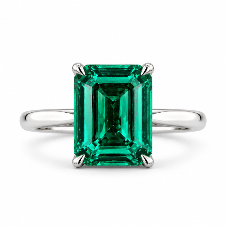 The Prime — Emerald Ring in 14K white gold, front view
