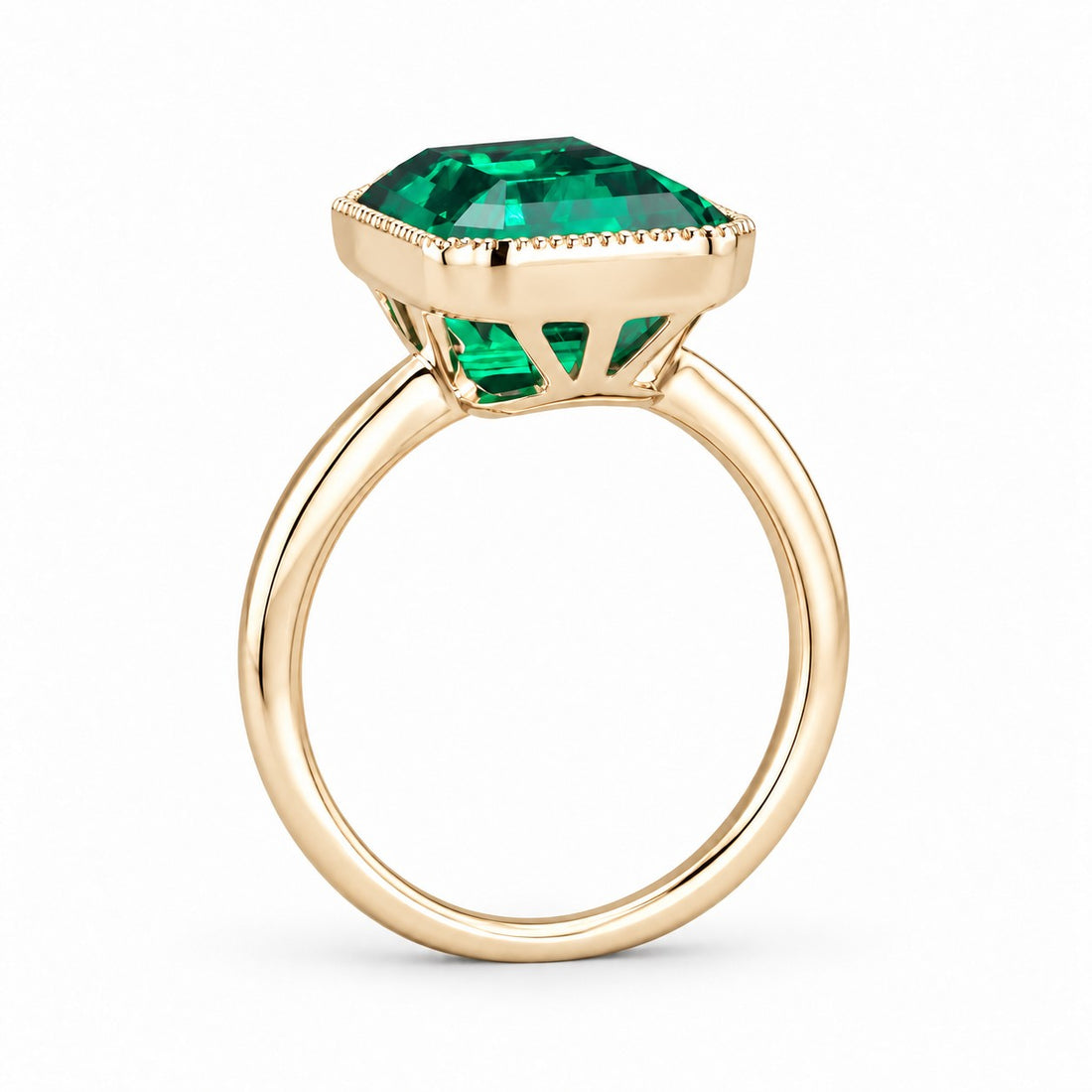 The Paragon — Milgrain Bezel Emerald Ring in 14K yellow gold, profile