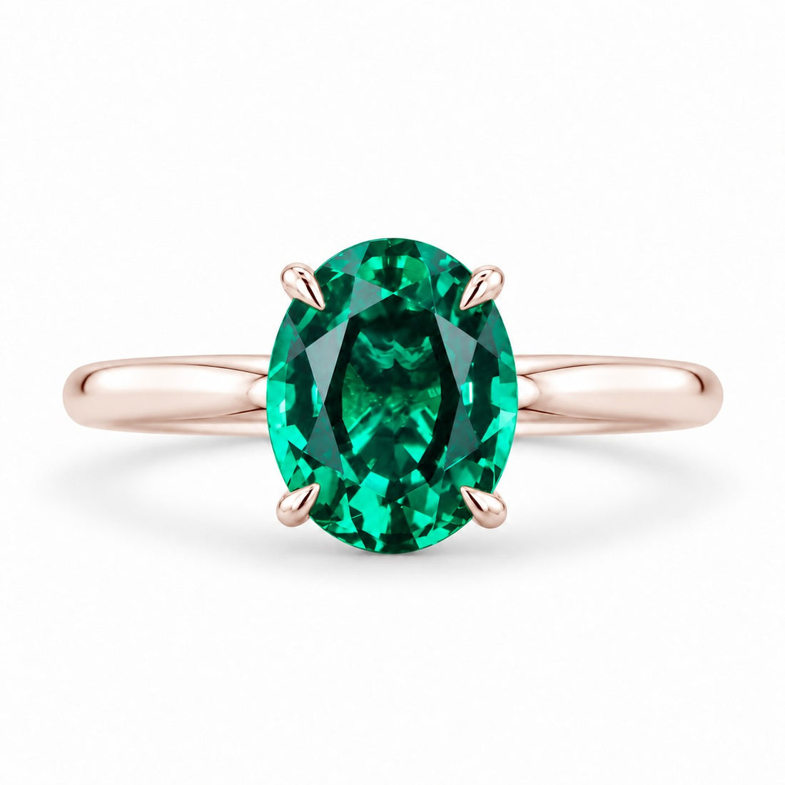 The Essence — Oval Emerald Ring in 14K rose gold, front view