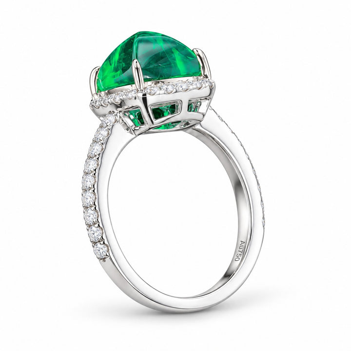 The Prism — Diamond Halo Emerald Ring in 14K white gold, profile