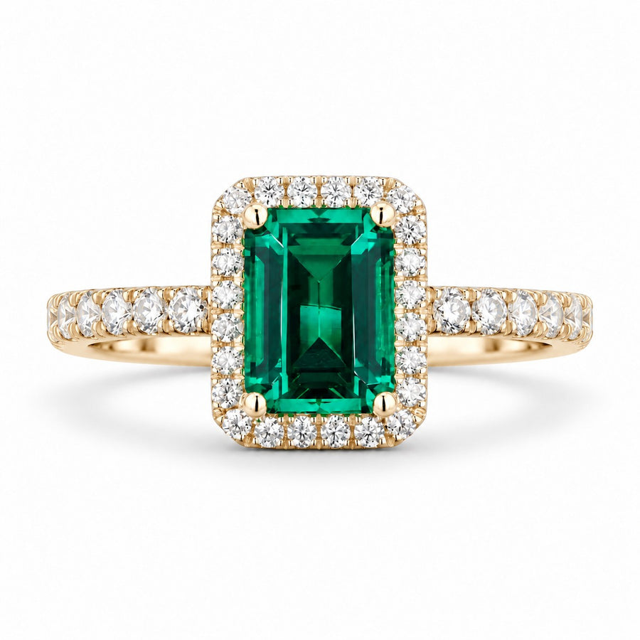 The Aurelia Halo — Diamond Halo/Band Emerald Ring