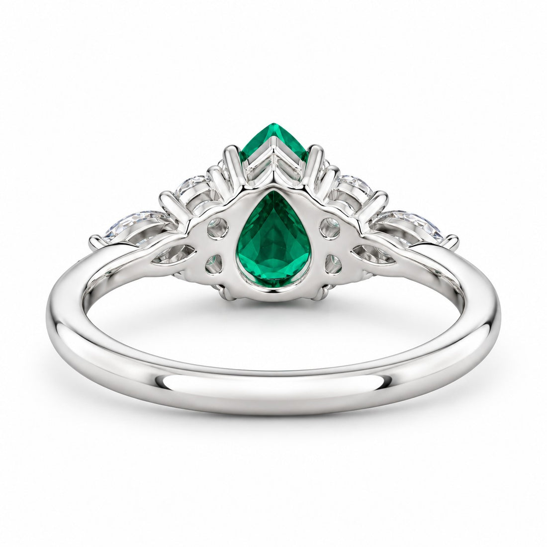 The Dew — Pear Emerald Ring in 14K white gold, back and setting