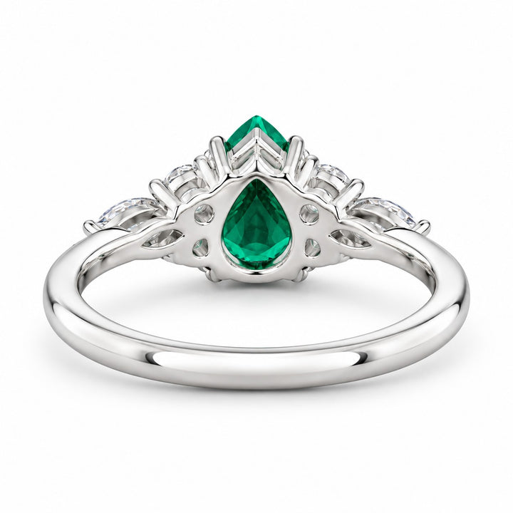 The Dew — Pear Emerald Ring in 14K white gold, back and setting