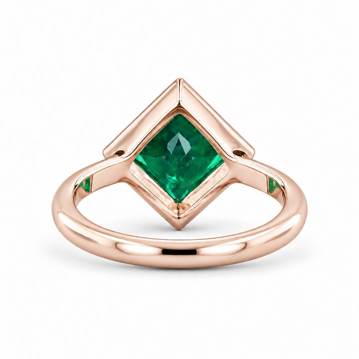 The Compass — Milgrain Bezel Emerald Ring in 14K rose gold, back and setting