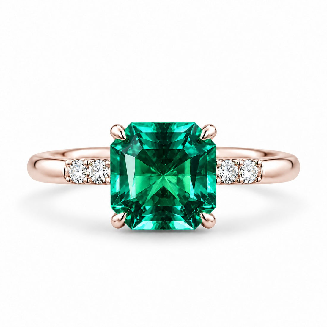 The Calibre — Emerald Accent Ring in 14K rose gold, front view