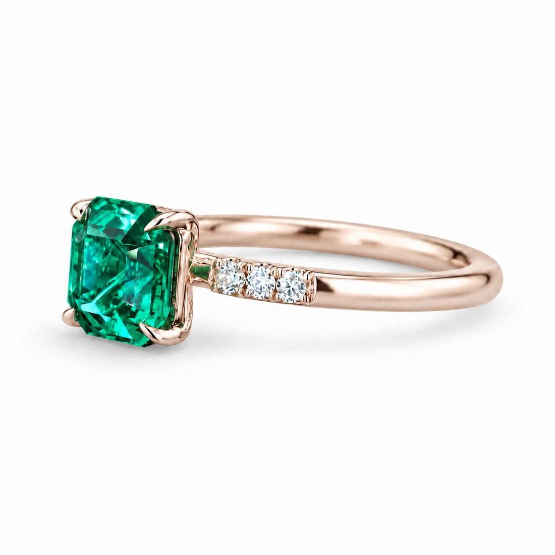 The Calibre — Emerald Accent Ring in 14K rose gold, side view