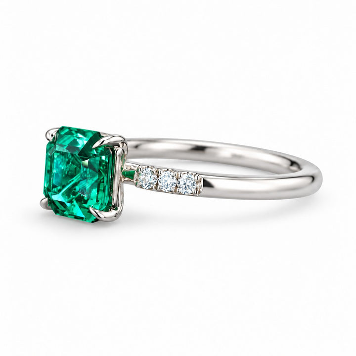 The Calibre — Emerald Accent Ring in 14K white gold, side view