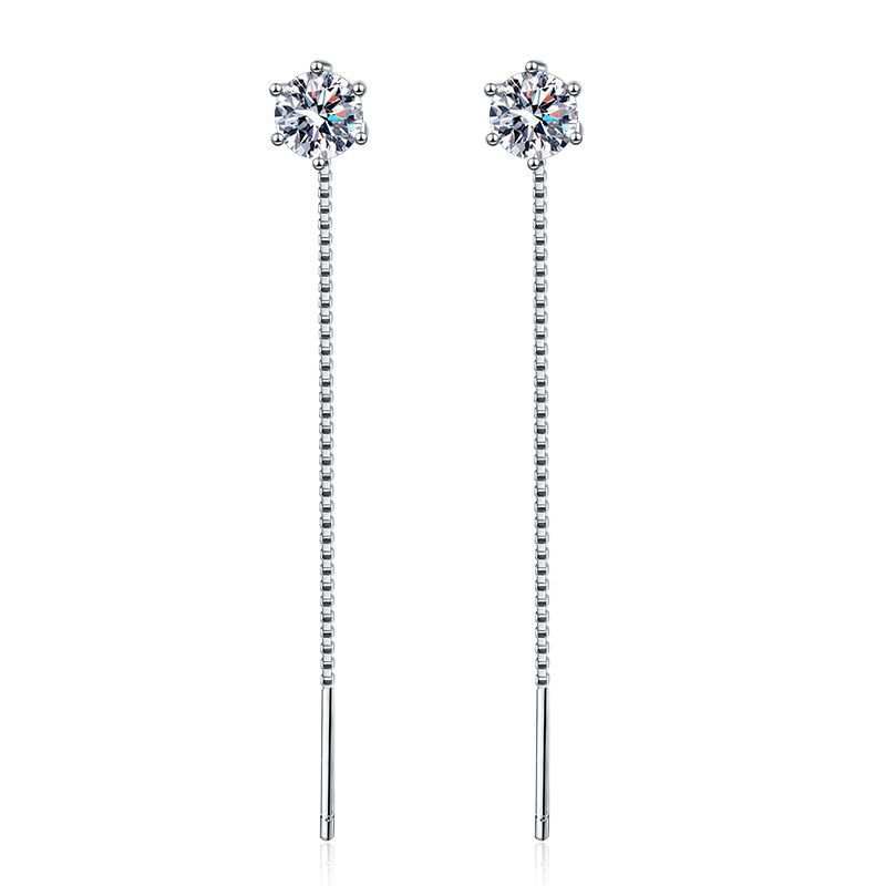 Drop Down Moissanite Earrings in Platinum-Plated 925 Sterling Silver