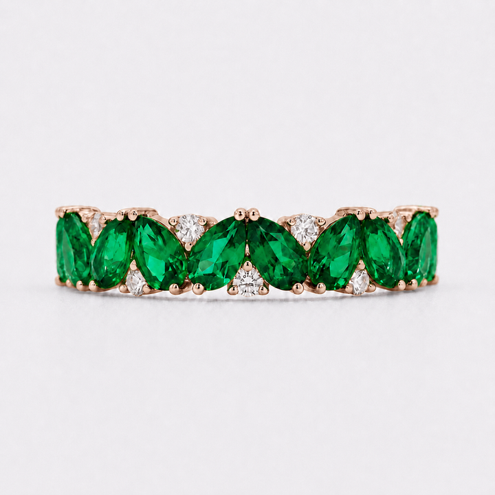 Emerald & Diamond Pear-Cut Eternity Ring in Solid Gold (4mm, 2.88ctw)