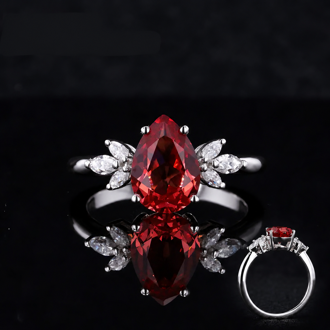 The Ember Laurel — Marquise Diamond Accent Pear Ruby Ring