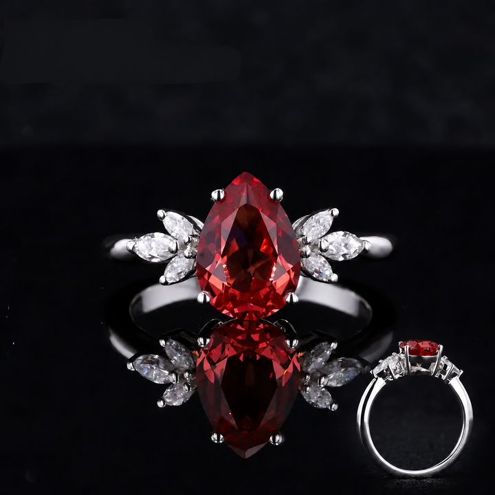 The Ember Laurel — Marquise Diamond Accent Pear Ruby Ring