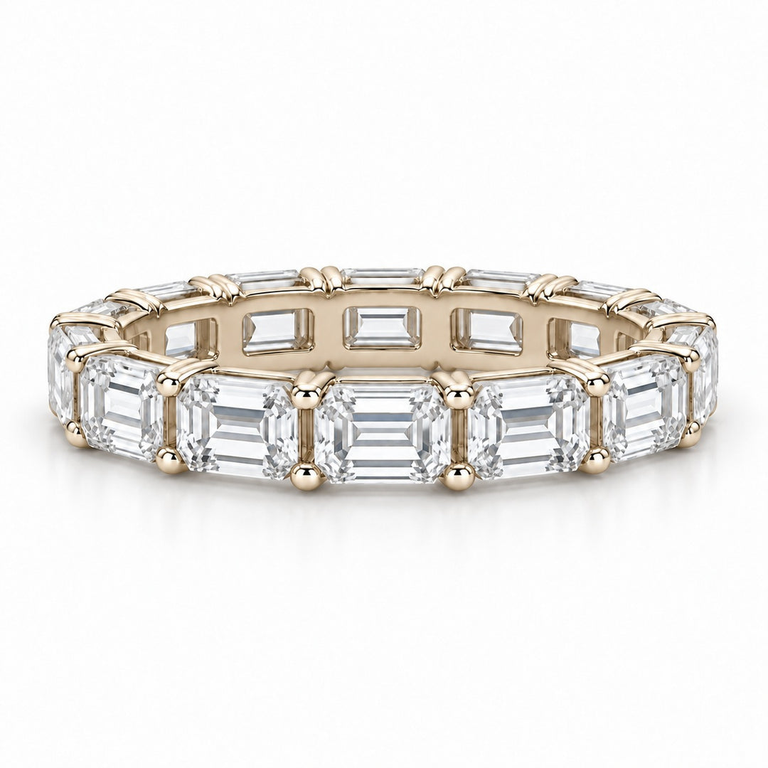 Emerald-cut lab-grown diamond eternity band, 4x3mm, 14K yellow gold, front view